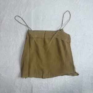 Condor Khaki Silk Pintuck Detail Back Button Square Neck Camisole Top Womens 7/8